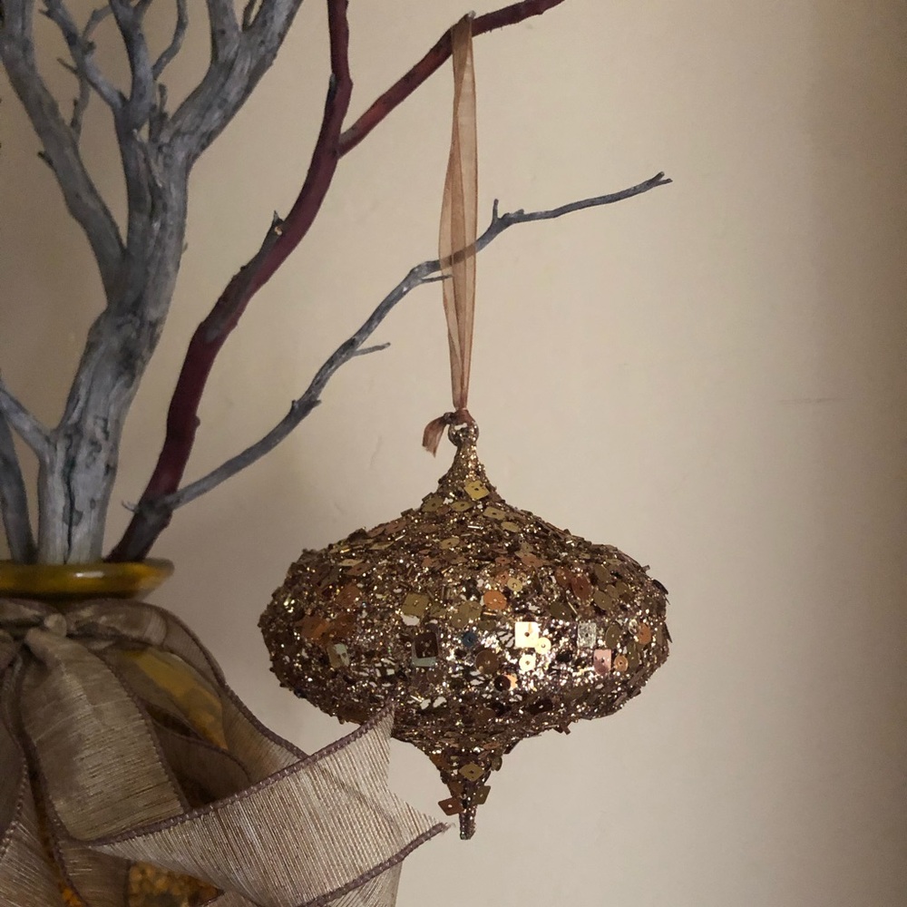 Vintage Gold Sparkly Christmas Ornament Large
